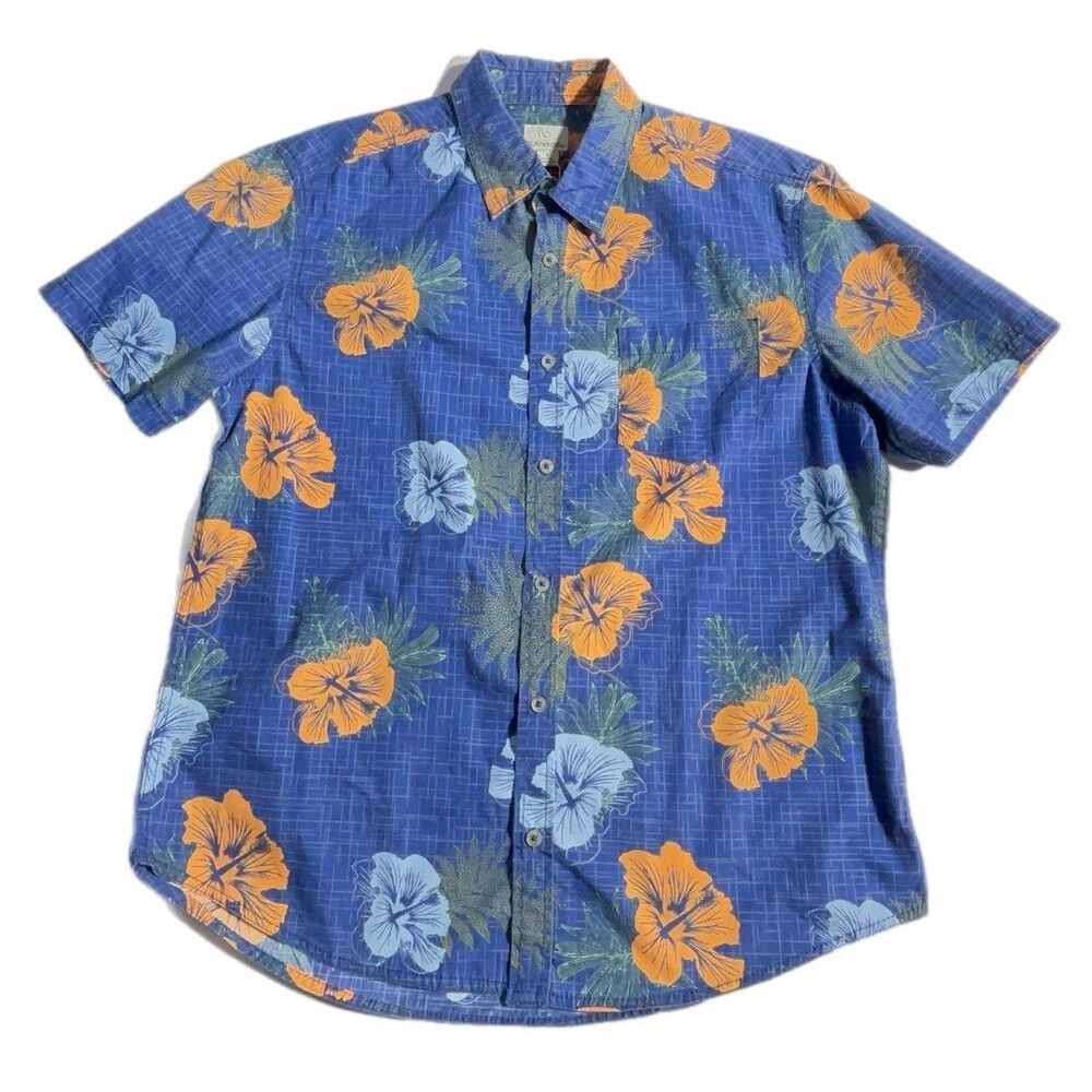Burnside Mens Dress Shirt Size Small Blue Floral Short Sleeves Size Large